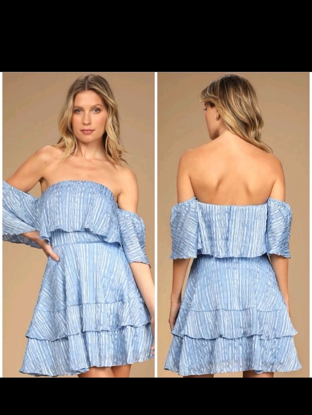LULUS Dreamy For The Day Blue Off The Shoulder Tiered Mini Dress NWT SZ Lg Flowy